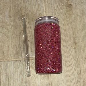 Glittery Pink Tumbler with Straw